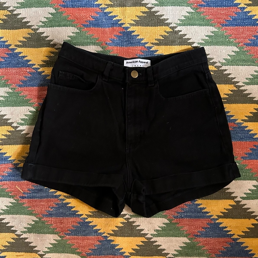 American Apparel Black Denim High Waisted Jean Shorts